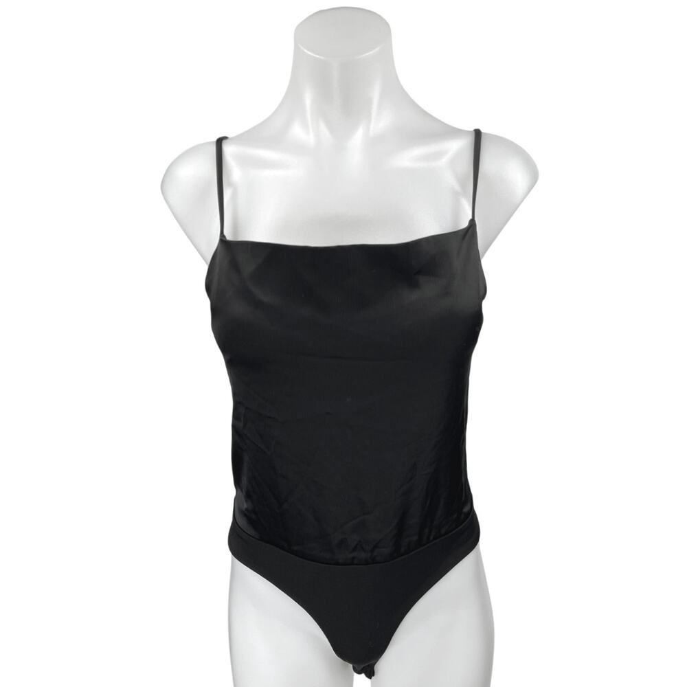 A Love Like You Black Silk Satin Sleeveless Cami Camisole Tank Bodysuit Top Sz S
